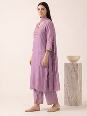 amoha by Secret Wish Purple Floral Cotton Blend Non-Maternity Kurta Set