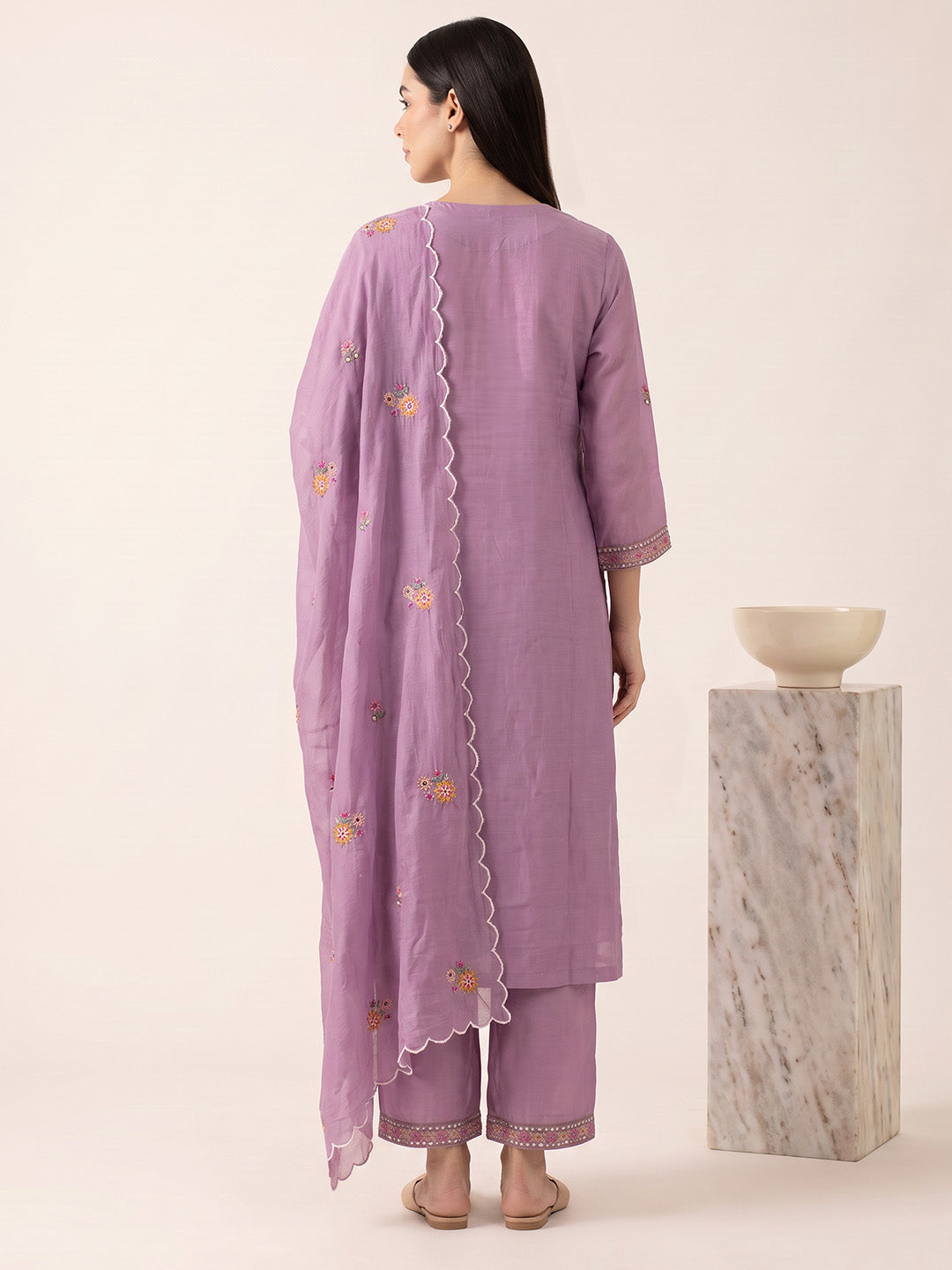 Purple Floral Cotton Blend Kurta Set (Non-Maternity)