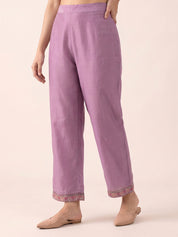 amoha by Secret Wish Purple Floral Cotton Blend Non-Maternity Kurta Set