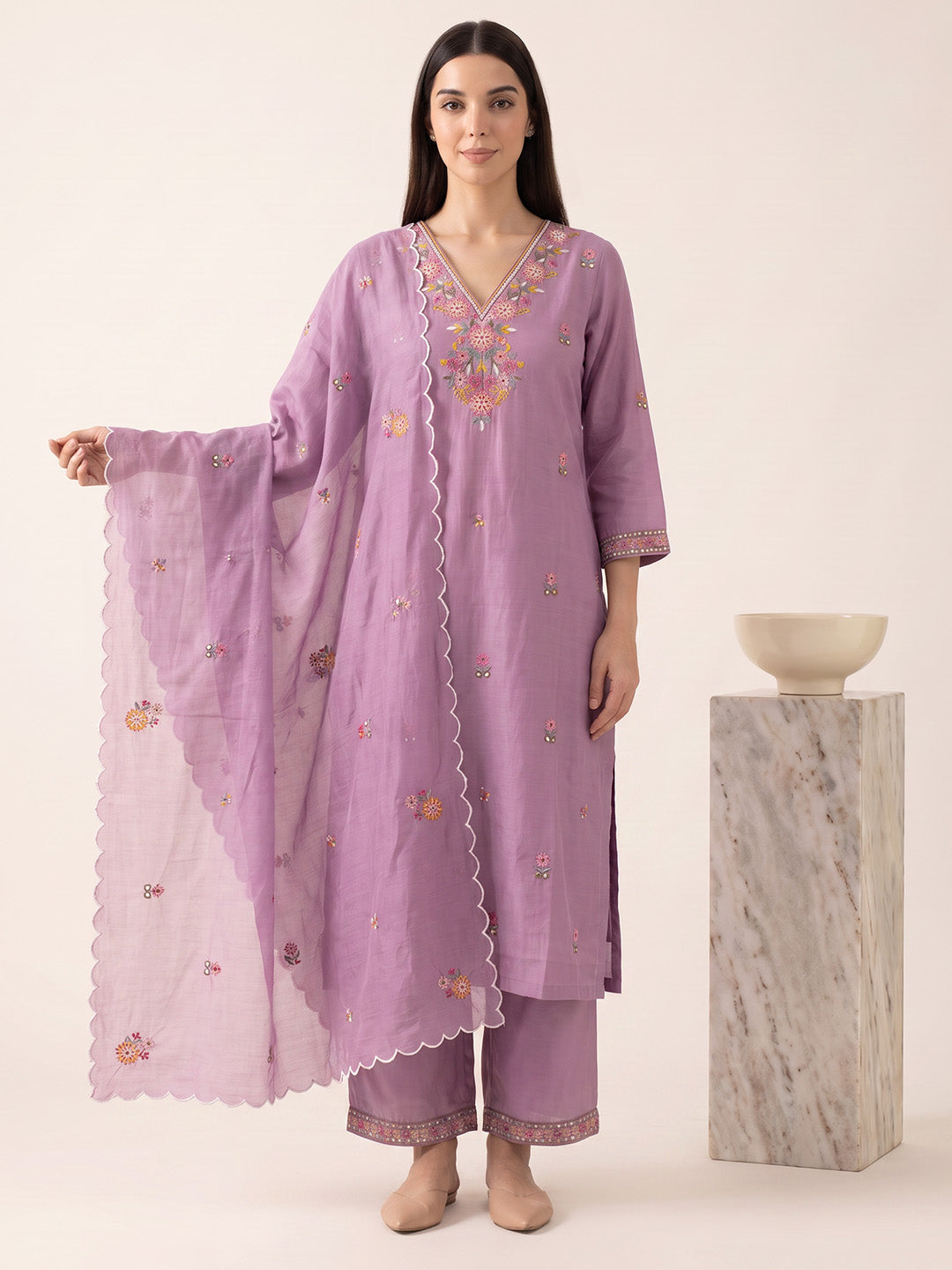 amoha by Secret Wish Purple Floral Cotton Blend Non-Maternity Kurta Set