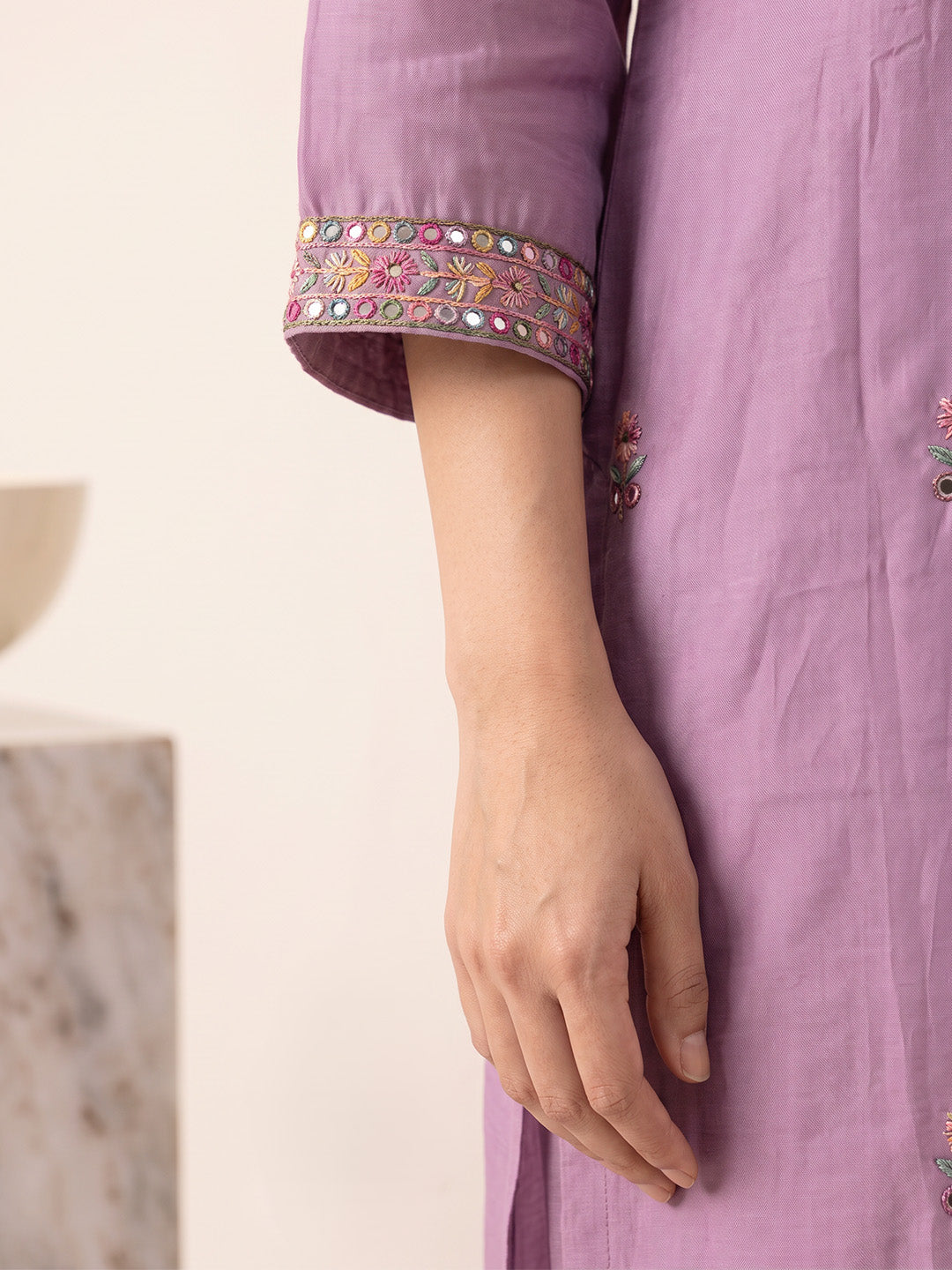 amoha by Secret Wish Purple Floral Cotton Blend Non-Maternity Kurta Set