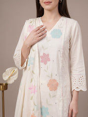 amoha by Secret Wish White Floral Cotton Blend Non-Maternity Kurta Set