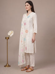 amoha by Secret Wish White Floral Cotton Blend Non-Maternity Kurta Set