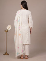 amoha by Secret Wish White Floral Cotton Blend Non-Maternity Kurta Set