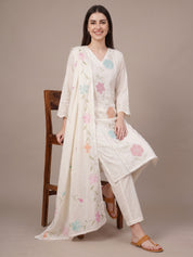amoha by Secret Wish White Floral Cotton Blend Non-Maternity Kurta Set