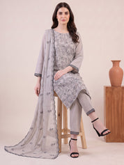 amoha by Secret Wish Grey Printed Cotton Blend Non-Maternity Kurta Set