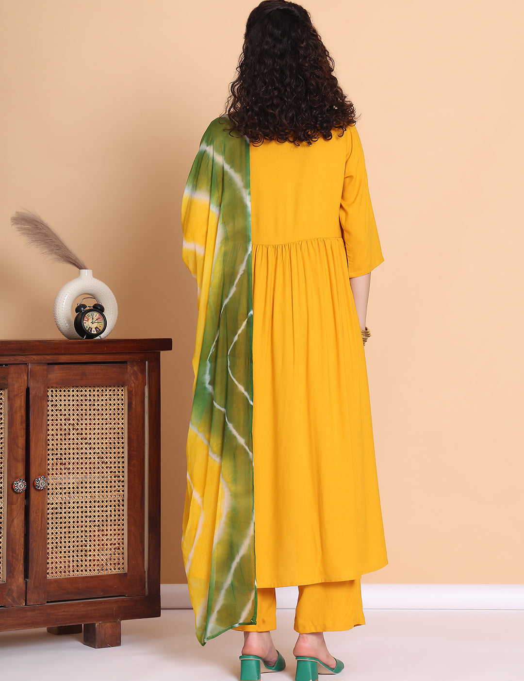 Mustard Solid Rayon Maternity Kurta with Trouser & Dupatta