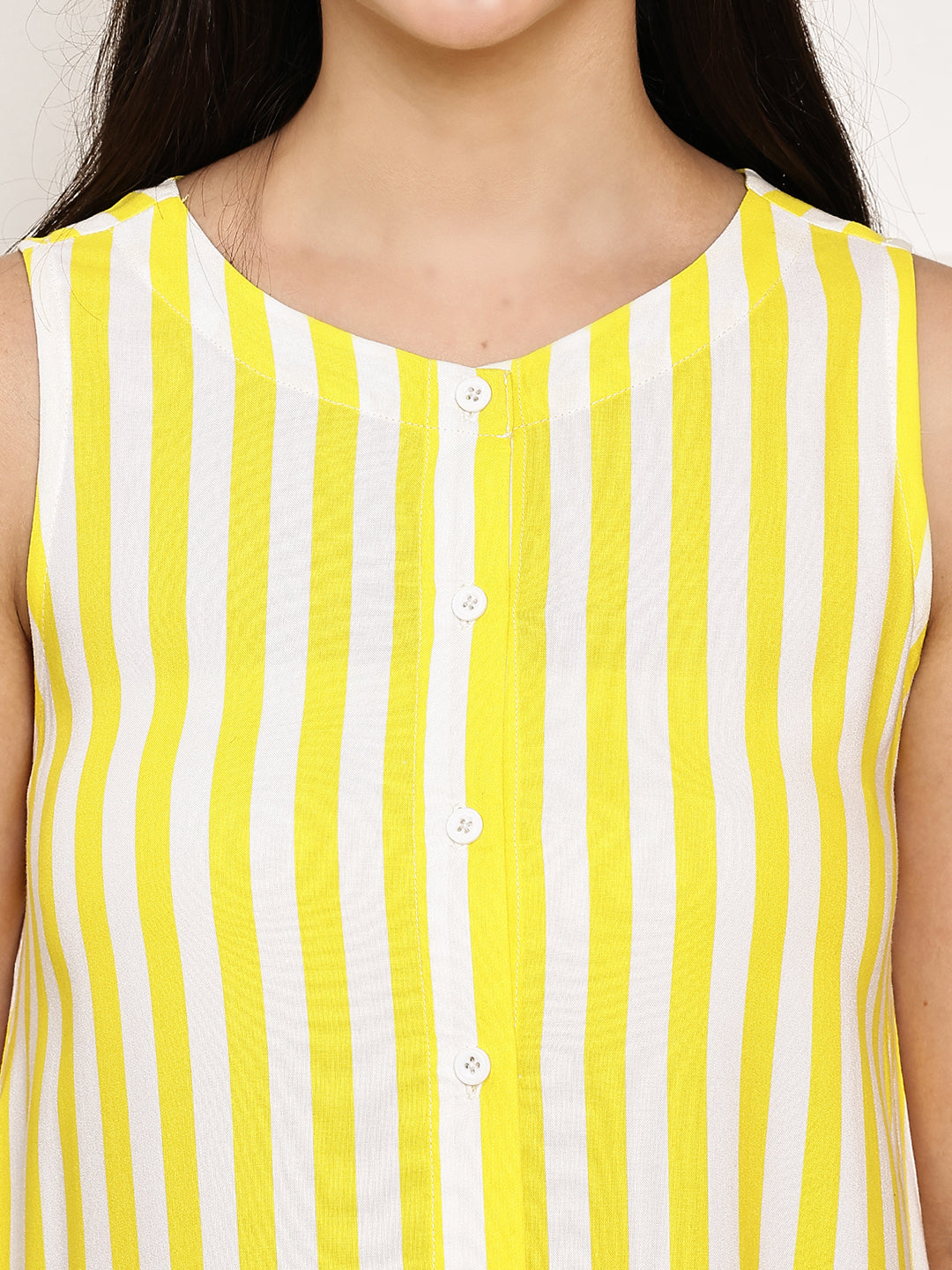 Yellow Striped Rayon Maternity Kurta with Trouser
