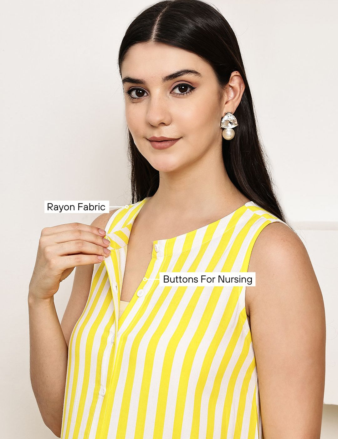 Yellow Striped Rayon Maternity Kurta with Trouser
