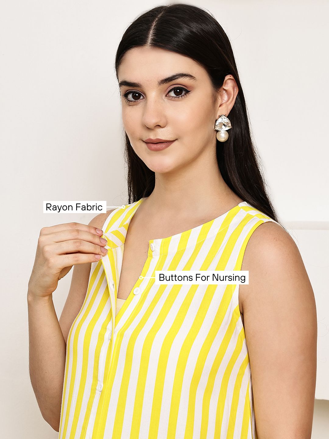 Yellow Striped Rayon Maternity Kurta with Trouser
