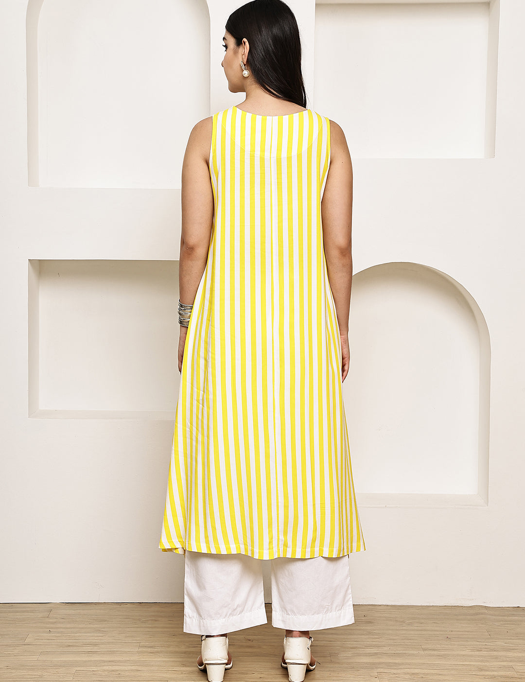 Yellow Striped Rayon Maternity Kurta with Trouser
