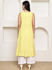 Yellow Striped Rayon Maternity Kurta with Trouser