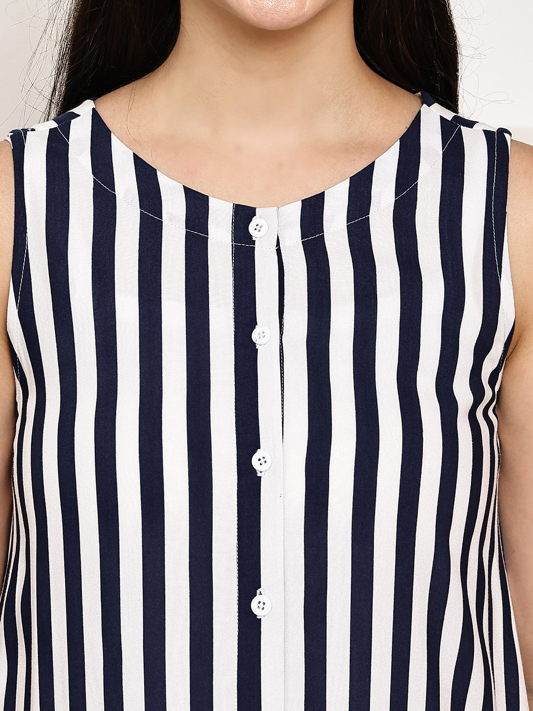 Navy Blue Striped Rayon Maternity Kurta with Trouser
