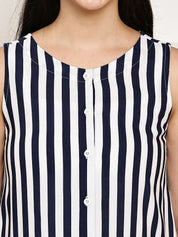 Navy Blue Striped Rayon Maternity Kurta with Trouser