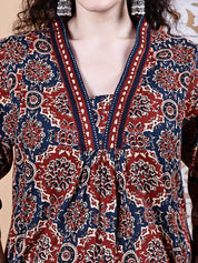 Brown Ajrakh Print Cotton Maternity Kurta with Trouser and Dupatta