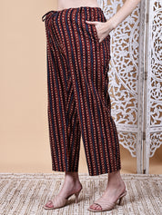 Brown Ajrakh Print Cotton Maternity Kurta with Trouser and Dupatta