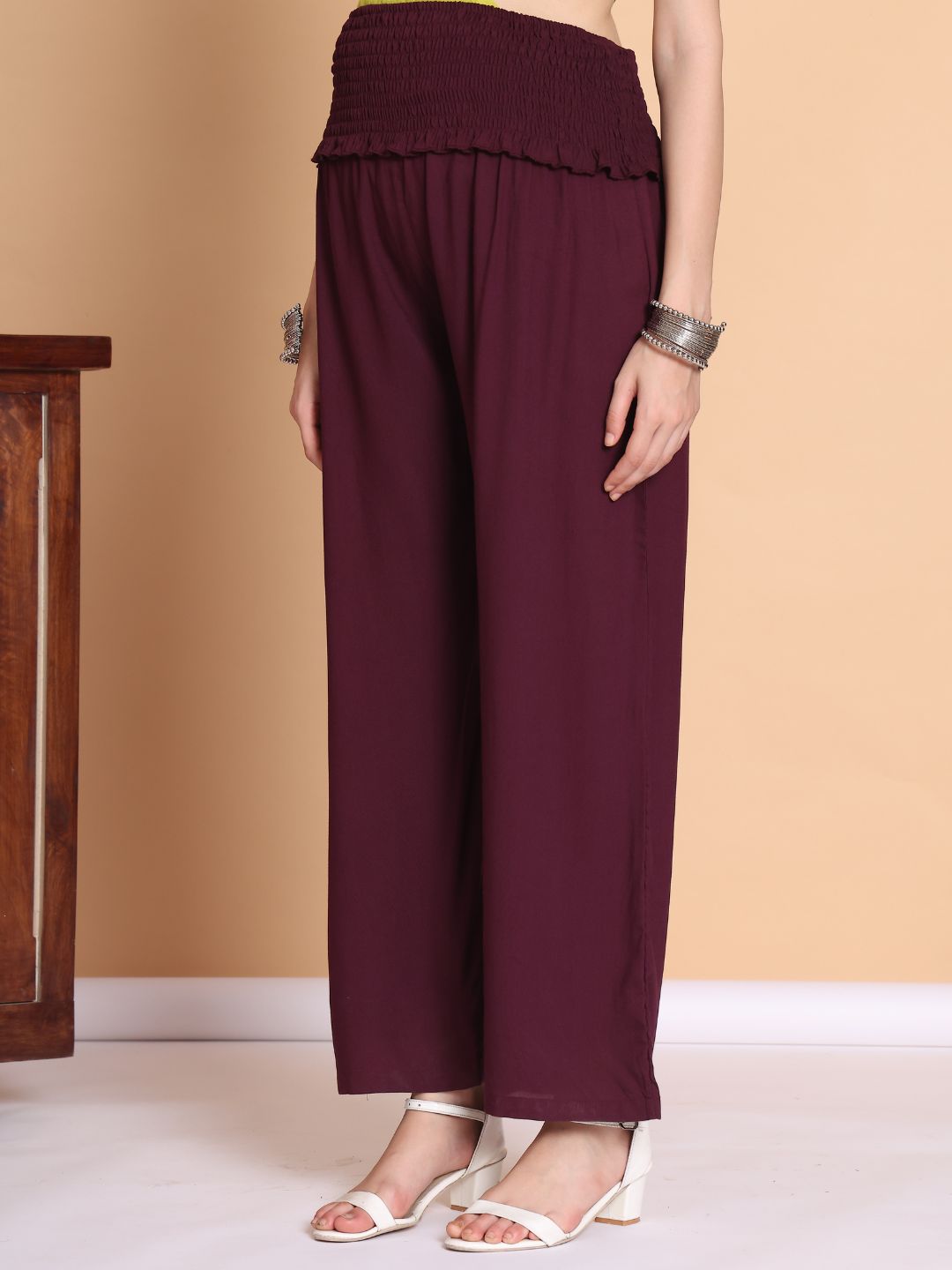 Wine Solid Rayon Maternity Kurta with Trouser
