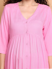 Pink Solid Rayon Maternity Kurta with Trouser