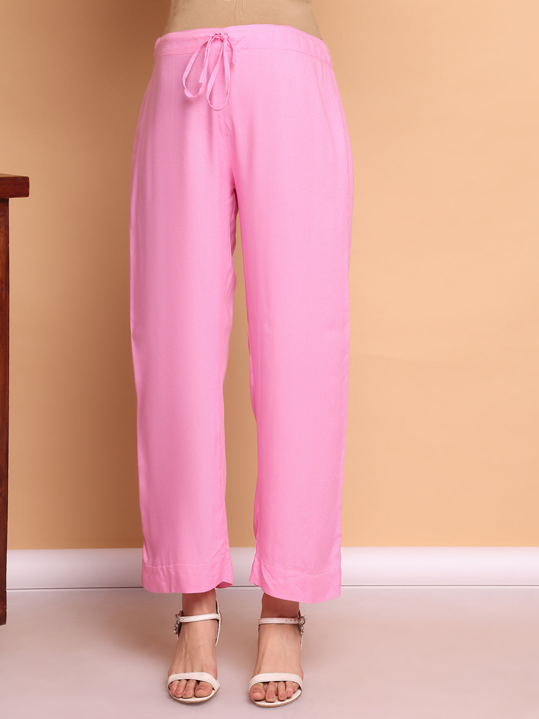 Pink Solid Rayon Maternity Kurta with Trouser