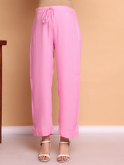 Pink Solid Rayon Maternity Kurta with Trouser