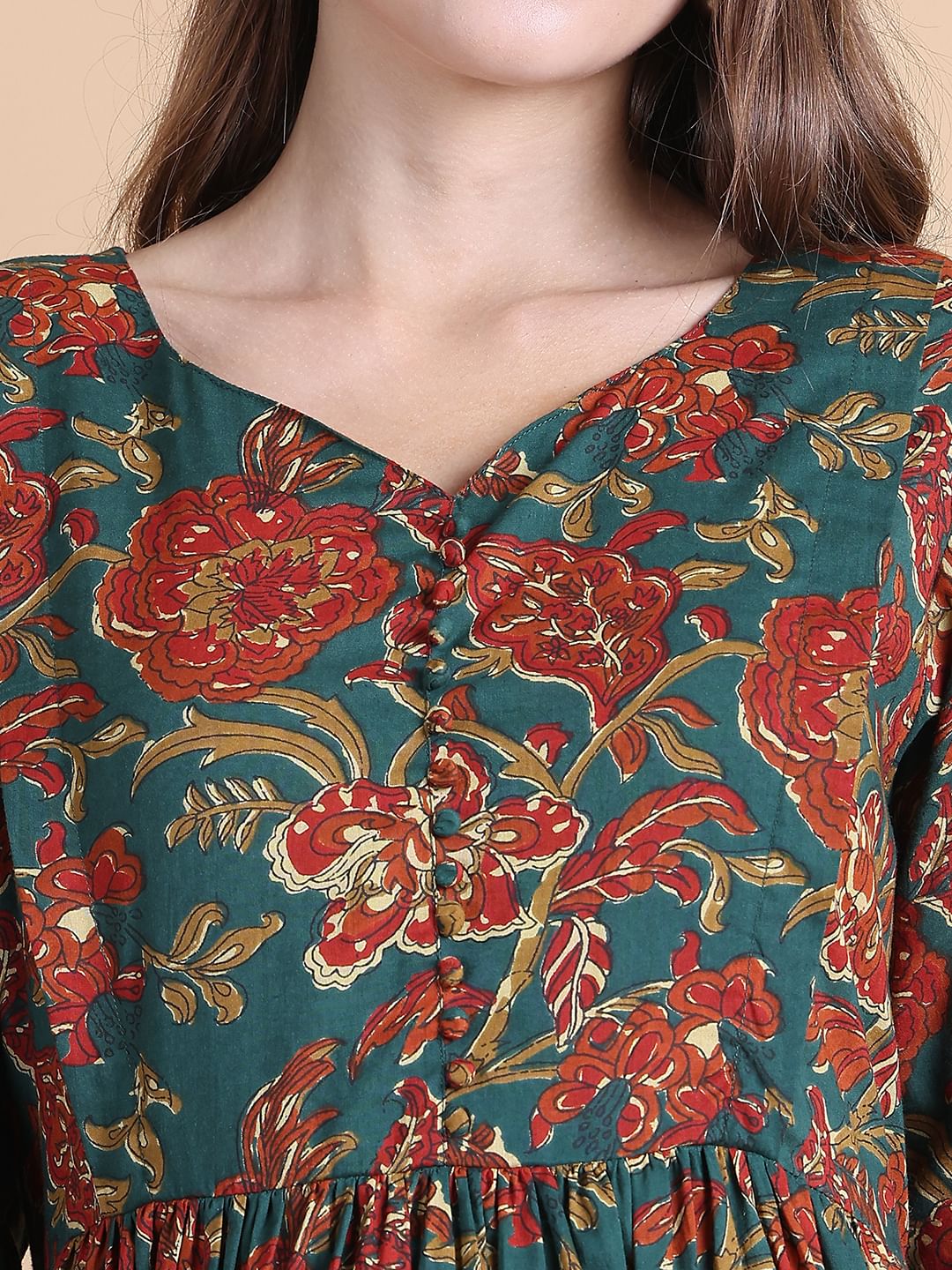Green Floral Cotton Maternity Suit Sets With Dupatta