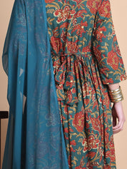 Green Floral Cotton Maternity Suit Sets With Dupatta
