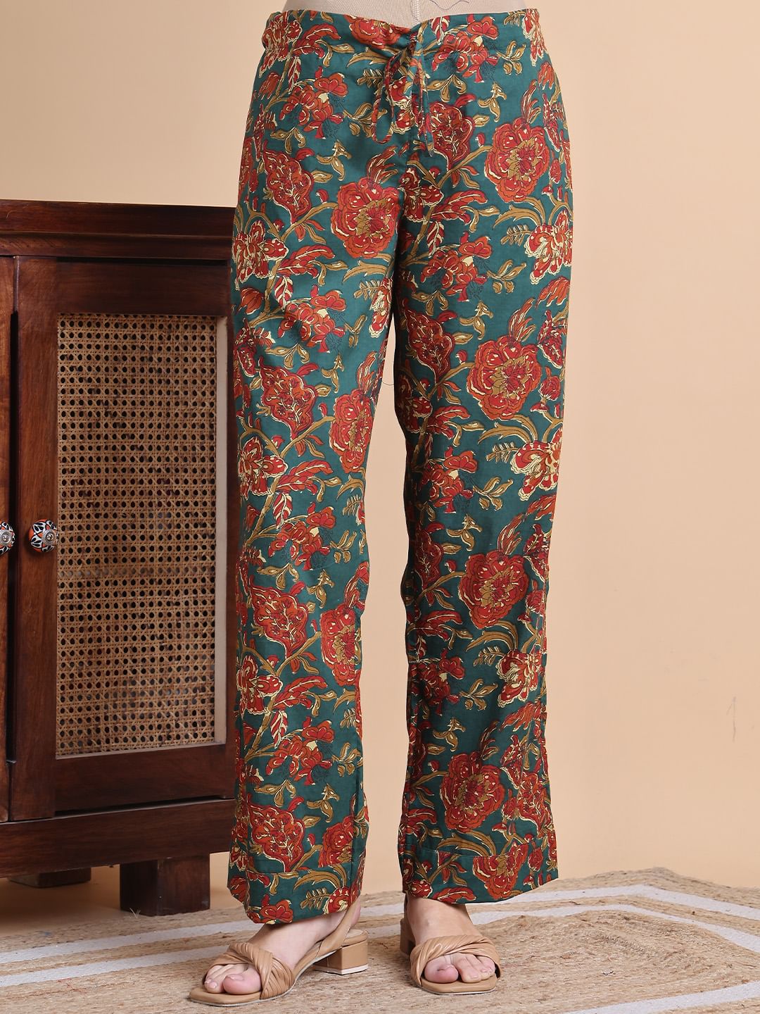 Green Floral Cotton Maternity Suit Sets With Dupatta