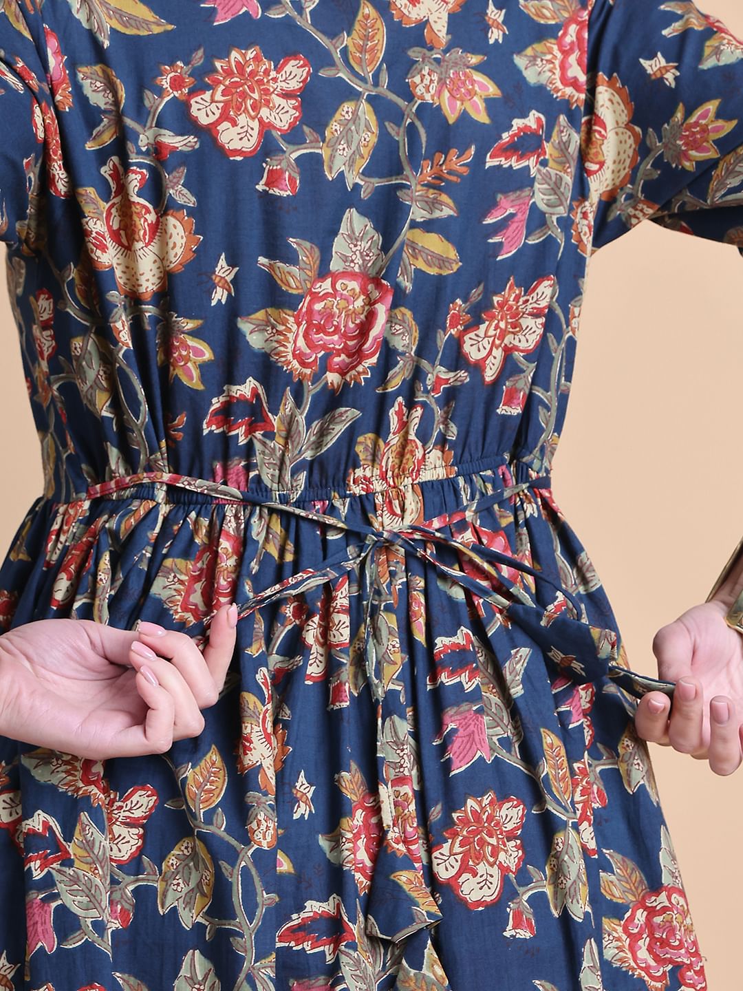 Navy Blue Floral Cotton Maternity Suit Sets With Dupatta