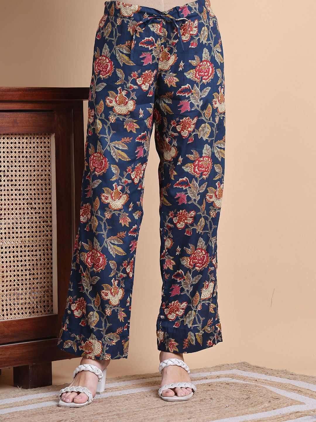 Navy Blue Floral Cotton Maternity Suit Sets With Dupatta