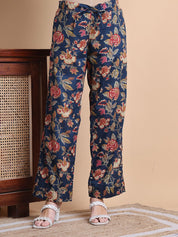 Navy Blue Floral Cotton Maternity Suit Sets With Dupatta