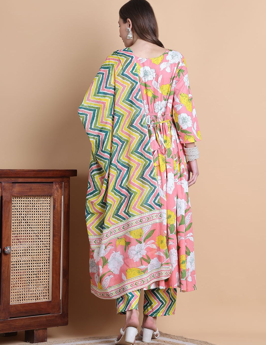Pink Floral Cotton Maternity Suit Sets With Dupatta