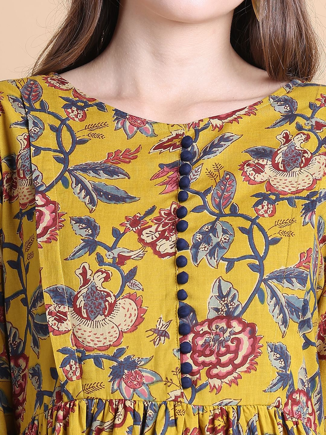 Musturd Yellow Floral Cotton Maternity Suit Sets With Dupatta