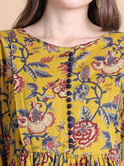 Musturd Yellow Floral Cotton Maternity Suit Sets With Dupatta