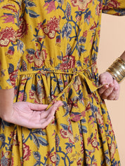 Musturd Yellow Floral Cotton Maternity Suit Sets With Dupatta