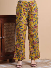 Musturd Yellow Floral Cotton Maternity Suit Sets With Dupatta