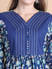 Blue Floral Cotton Maternity Suit Sets With Dupatta