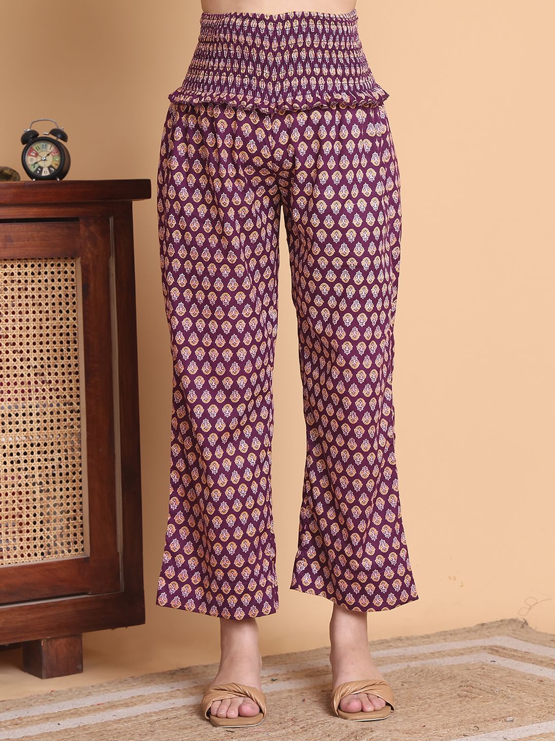 Purple Floral Cotton Calf Length Maternity Suit Sets With Dupatta