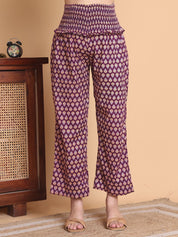 Purple Floral Cotton Calf Length Maternity Suit Sets With Dupatta