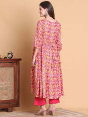 Pink Floral Cotton Calf Length Maternity Suit Set