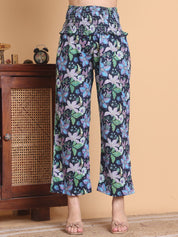 Blue Floral Cotton Calf Length Maternity Suit Sets