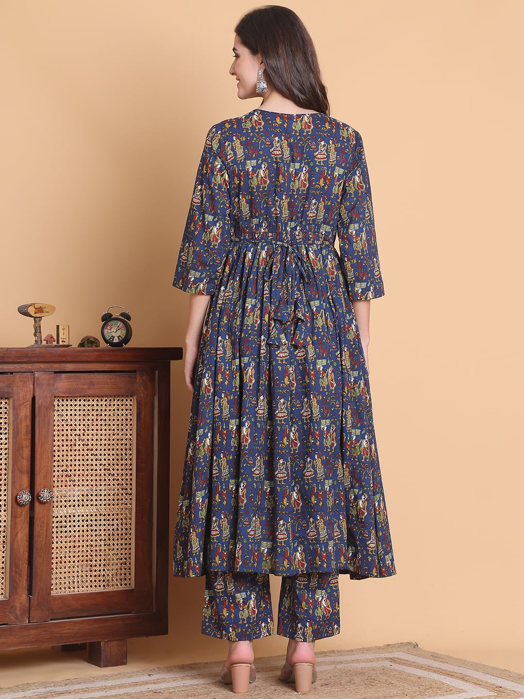 Blue Jaipuri Print Cotton Calf Length Maternity Suit Sets