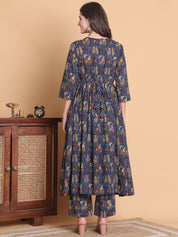 Blue Jaipuri Print Cotton Calf Length Maternity Suit Sets