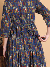 Blue Jaipuri Print Cotton Calf Length Maternity Suit Sets