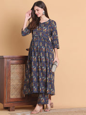 Blue Jaipuri Print Cotton Calf Length Maternity Suit Sets