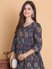 Blue Jaipuri Print Cotton Calf Length Maternity Suit Sets