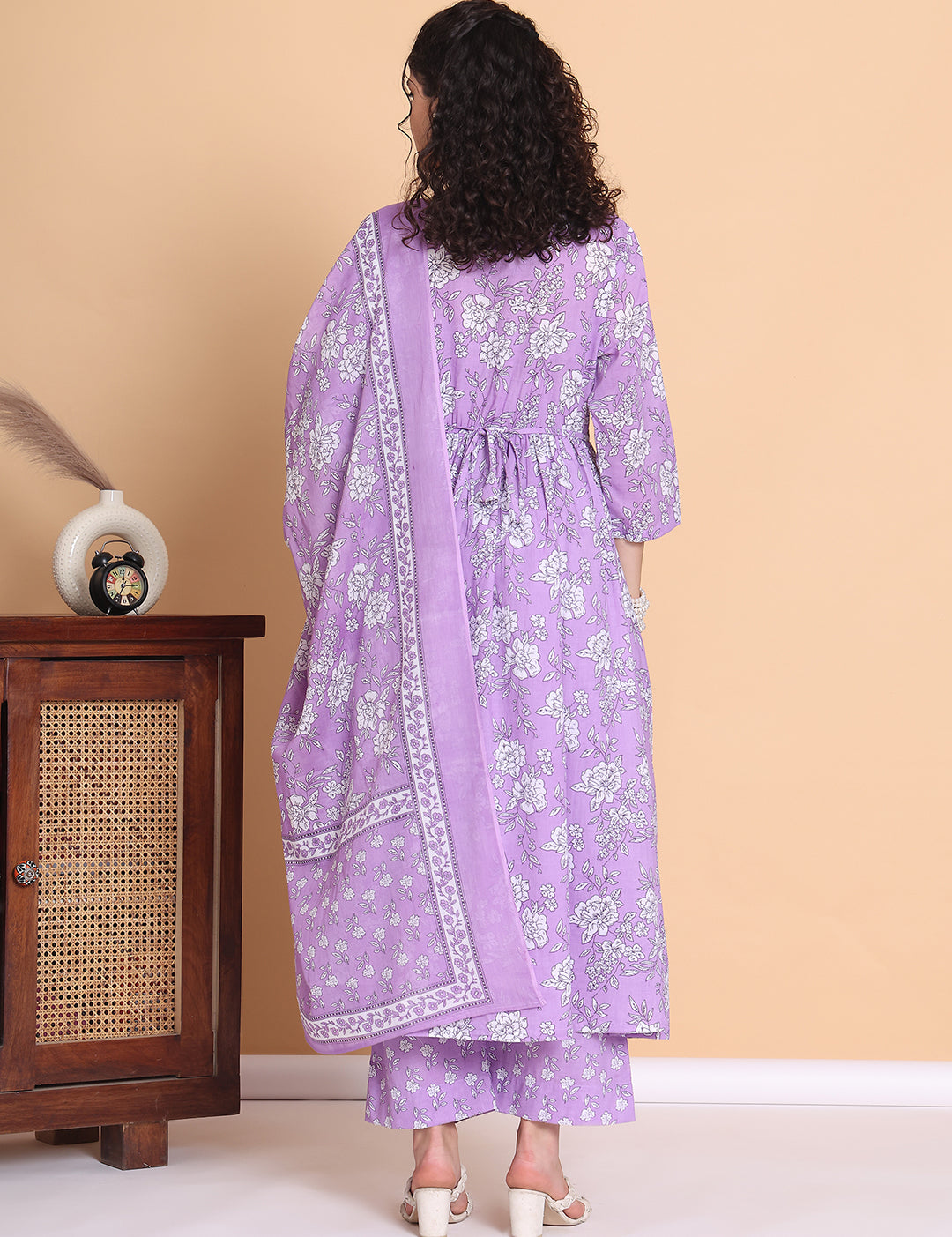 Amoha By Secret Wish Lilac Floral Cotton Maternity Kurta with Trouser and Dupatta