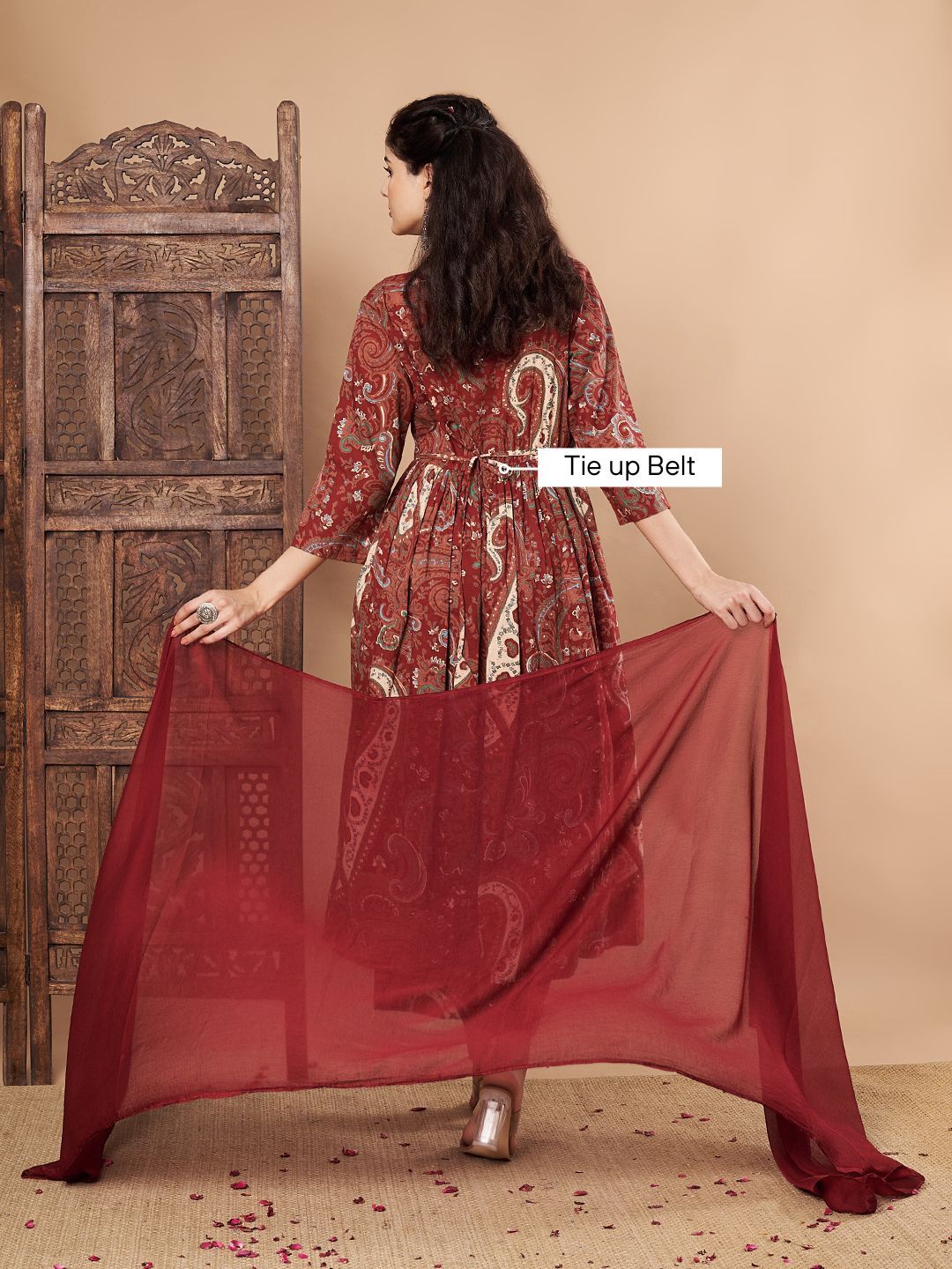 Maroon Paisley Cotton Maternity Kurta with Trouser and Dupatta