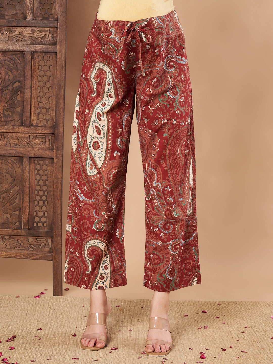 Maroon Paisley Cotton Maternity Kurta with Trouser and Dupatta