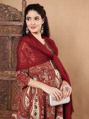 Maroon Paisley Cotton Maternity Kurta with Trouser and Dupatta