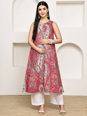 Pink Paisley Cotton Maternity Kurta with Trouser